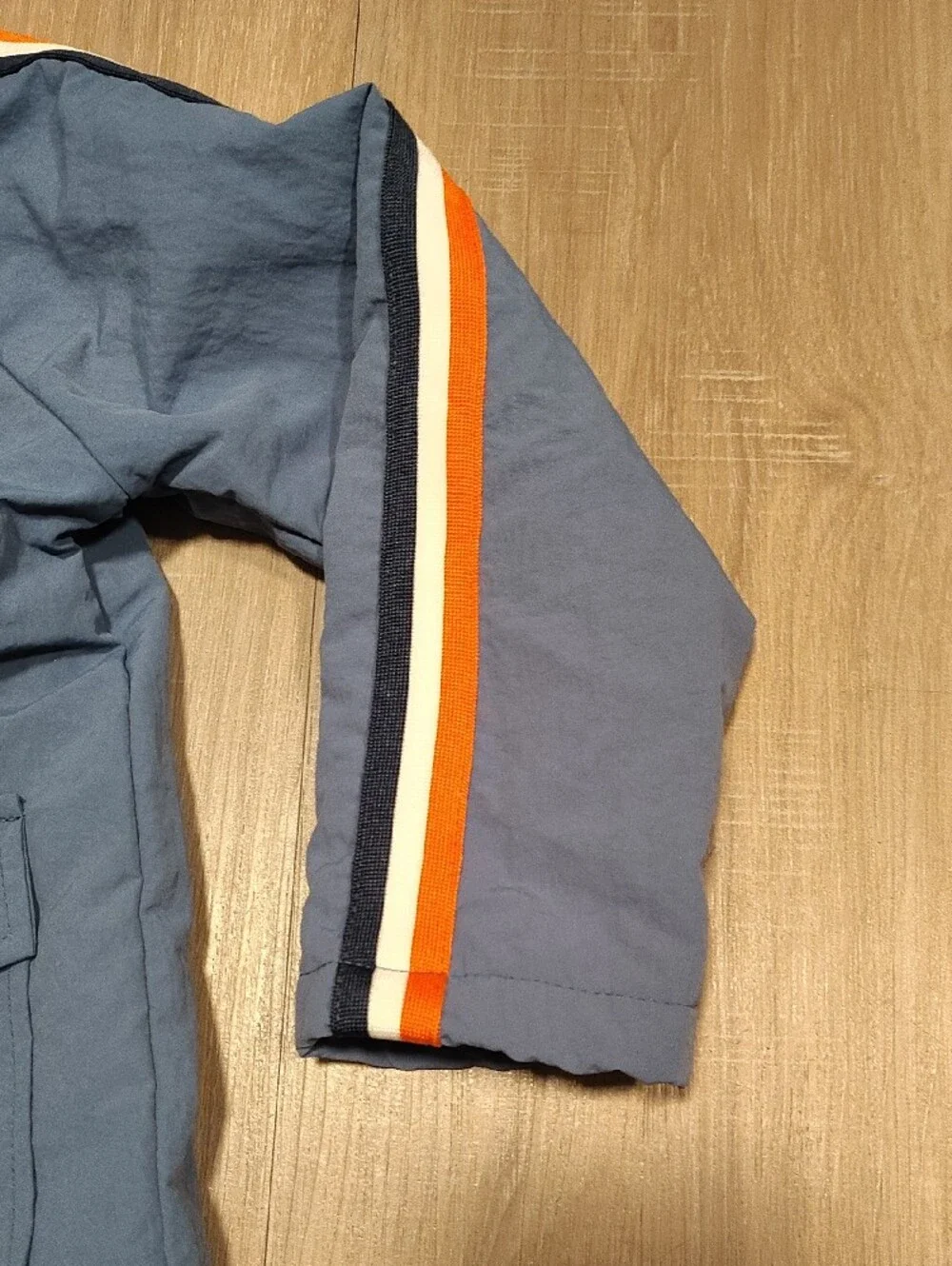 Little Me Blue Hooded Fleece Lined jacket with Orange & White Stripes